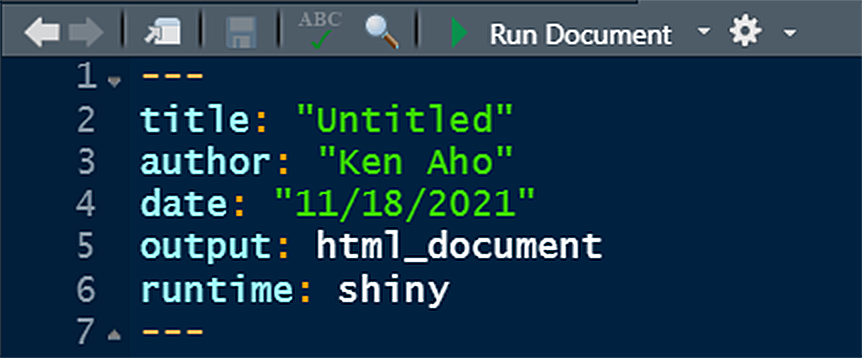 YAML header to allow inclusion of *shiny* apps in an **R** Markdown generated HTML.