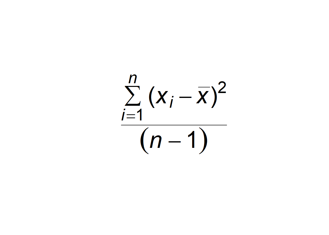 Empty plot with formula for the sample variance overlain.  Type `?plotmath` for more information.